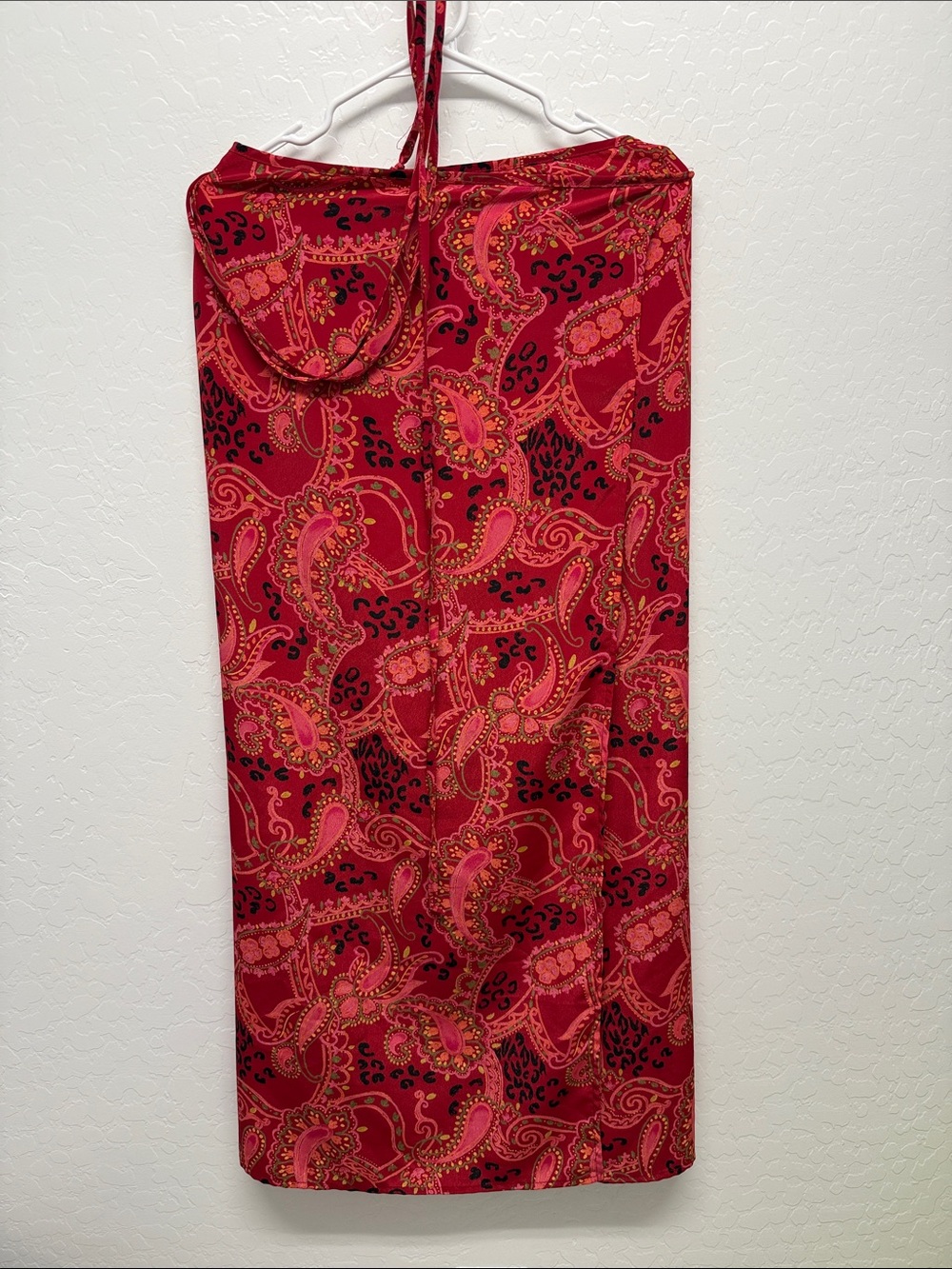Red Paisley Print Wrap Around Skirt